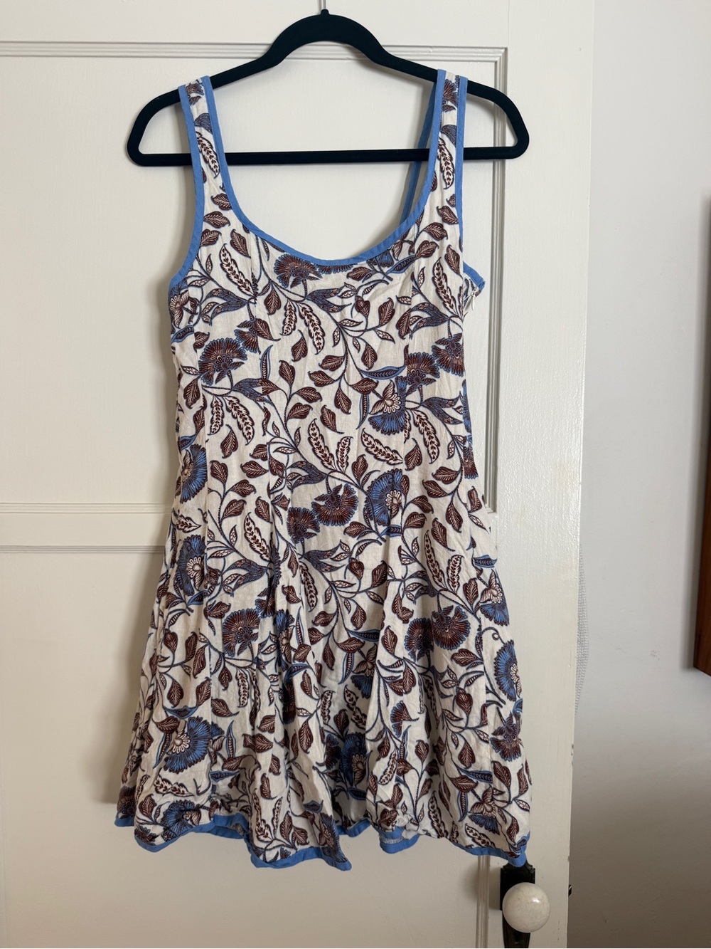 Rachel Zoe Cream Dress with Brown and Blue Floral Detail